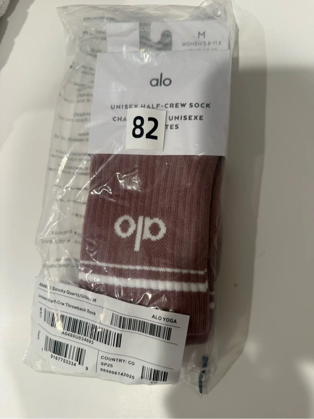 NWT Alo half crew sock in smokey quartz size M